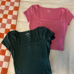 Hollister Women's Pink and Dark Green Crop Tops